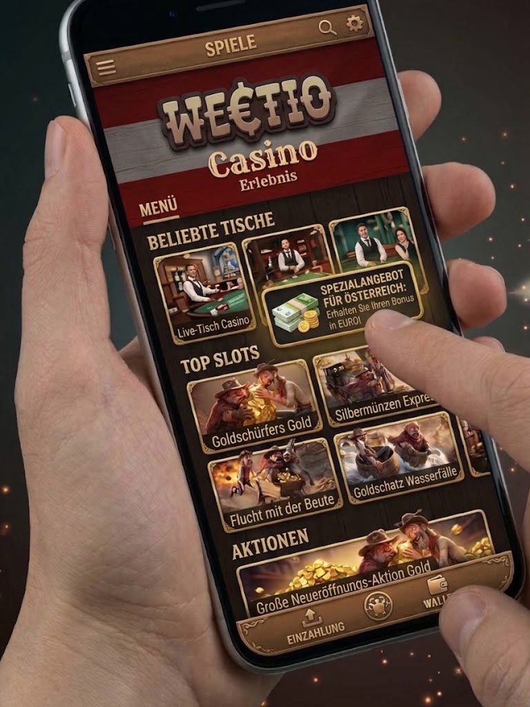 Display of the Wetto Casino app featuring various gaming categories and promotional banners.